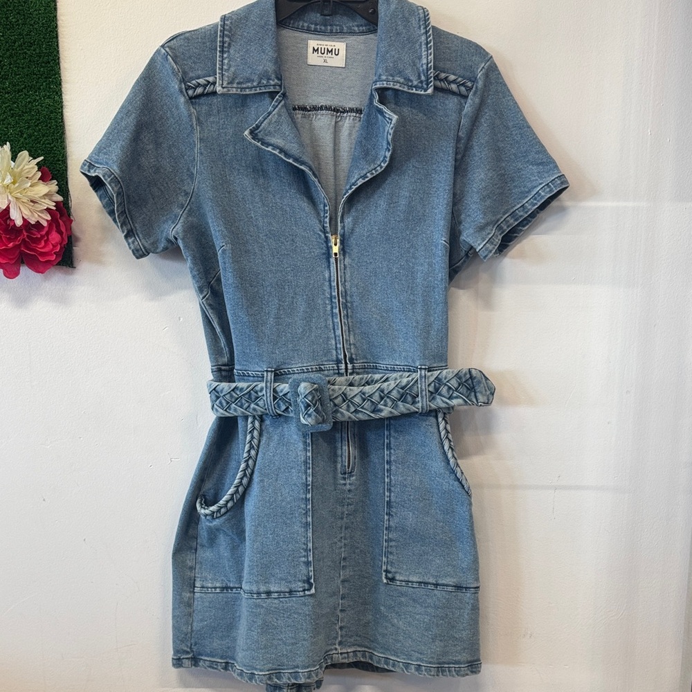 Show Me Your MuMu Denim Belted Romper Size XL